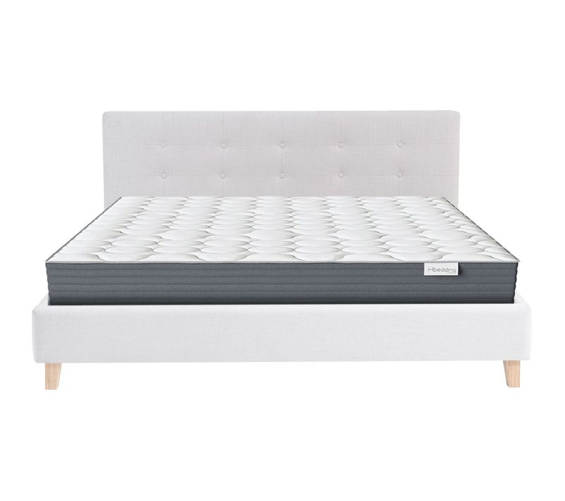 Ensemble Lit Adulte 160x200 - Tête De Lit En Tissu Beige - Milo + Matelas Mousse