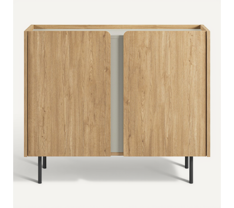 Buffet 2 Portes Décor Chêne Et Vert 100 Cm - Ingo