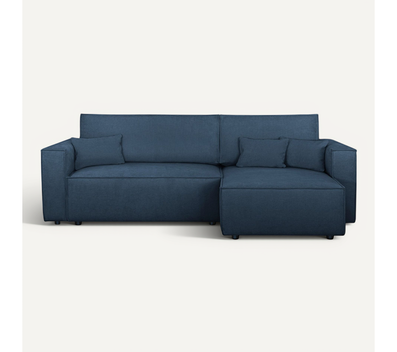 Canapé D'angle Convertible Réversible 4 Places En Tissu Chenille Bleu Foncé - Livia