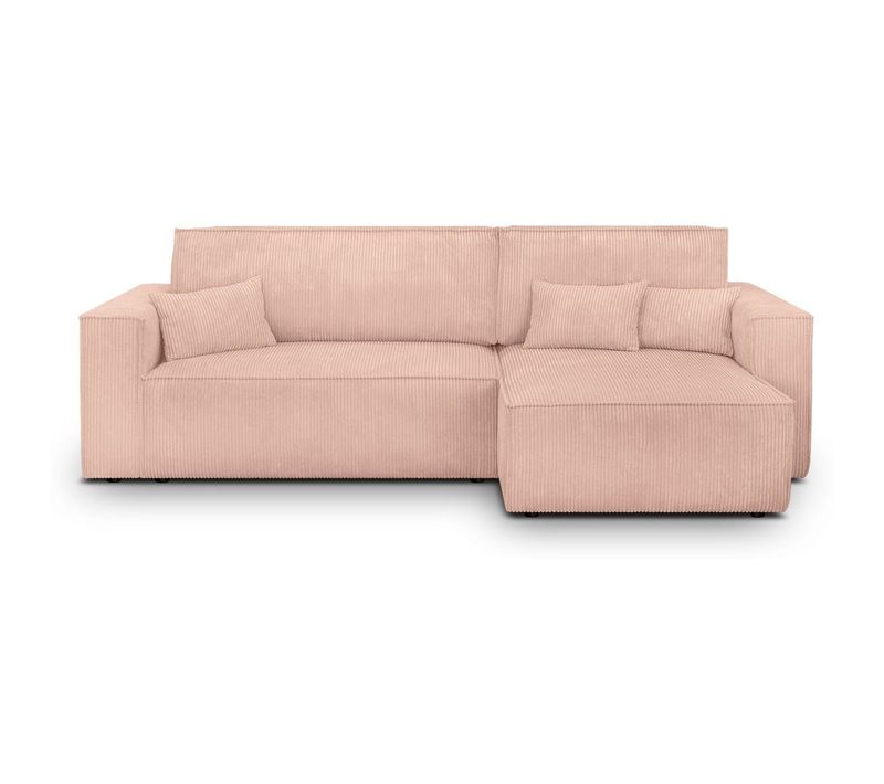 Canapé D'angle Convertible Réversible 4 Places En Velours Côtelé Rose Pâle - Livia
