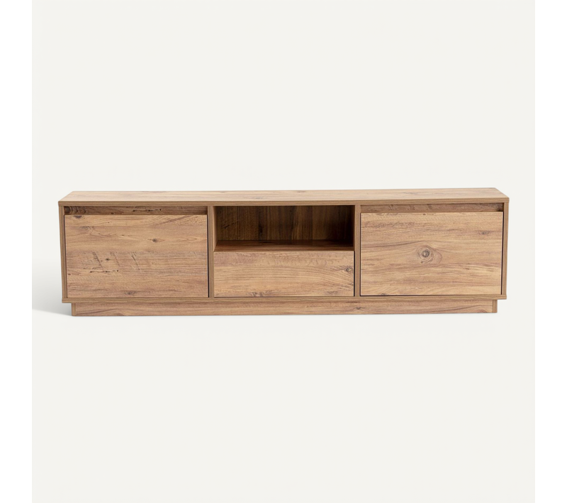 Meuble TV 3 Portes 1 Niche Effet Bois 160 Cm - Noane