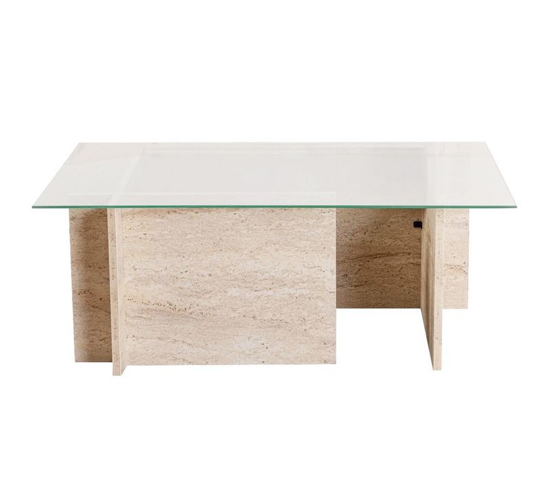 Table Basse Rectangulaire Effet Travertin Et Verre 105 Cm - Kael