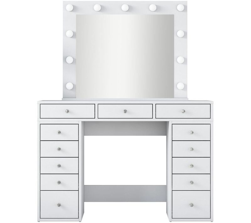 Coiffeuse 13 Tiroirs Blanche Avec Miroir Lumineux 120 Cm - Arezzo