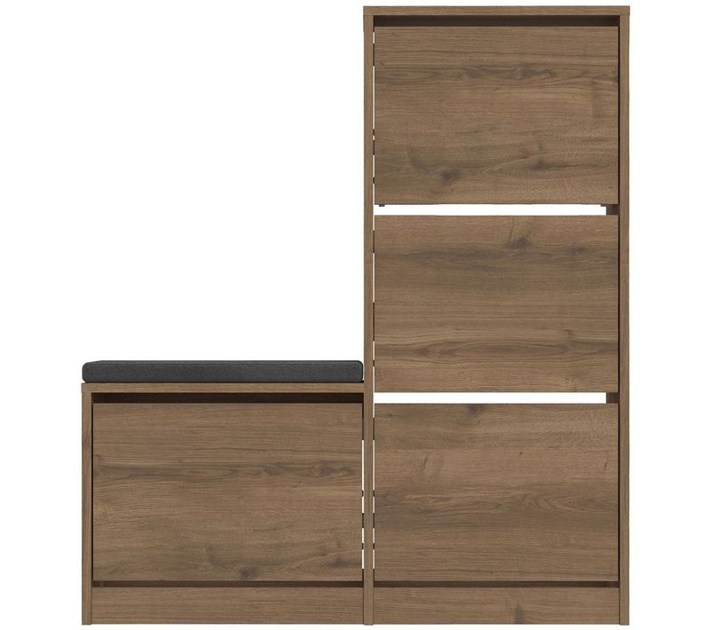 Meuble à Chaussures 4 Portes Avec Banc Effet Bois Foncé 105 Cm - Kira