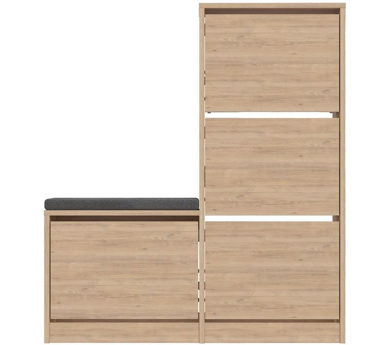 Meuble à Chaussures 4 Portes Avec Banc Effet Chêne 105 Cm - Kira