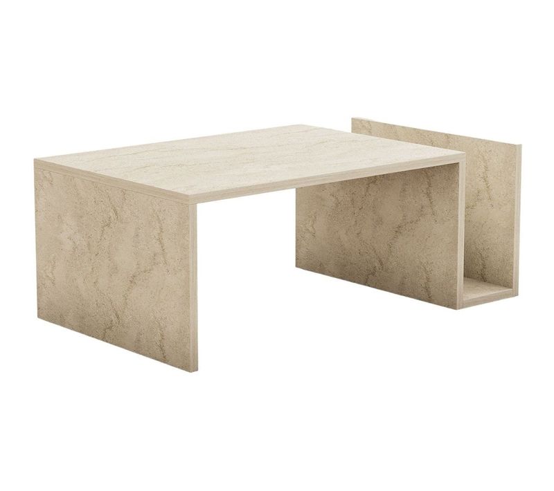 Table Basse Rectangulaire 2 Niches Effet Travertin 87 Cm - Neris