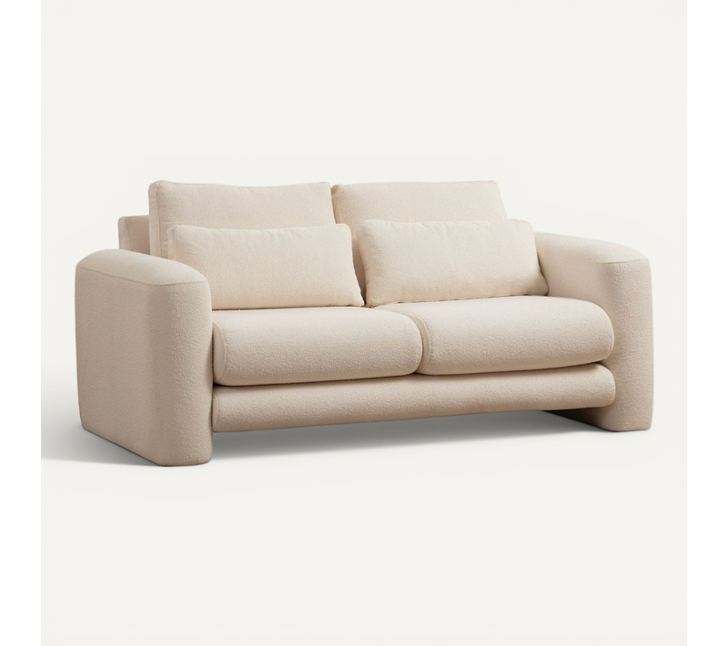 Canapé Droit 2 Places En Tissu Teddy Beige - Amaya