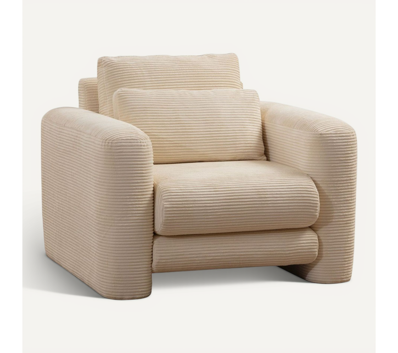 Fauteuil En Velours Côtelé Beige - Amaya