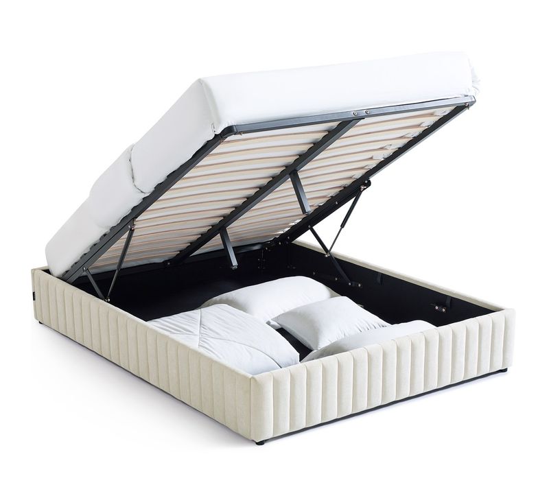 Lit Coffre Adulte 140x190 Cm En Tissu Chenille Beige - Balto