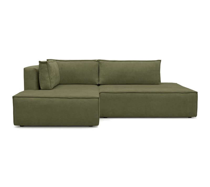 Canapé D'angle À Gauche Convertible 3 Places Avec Coffre En Tissu Chenille Vert Olive - Barani