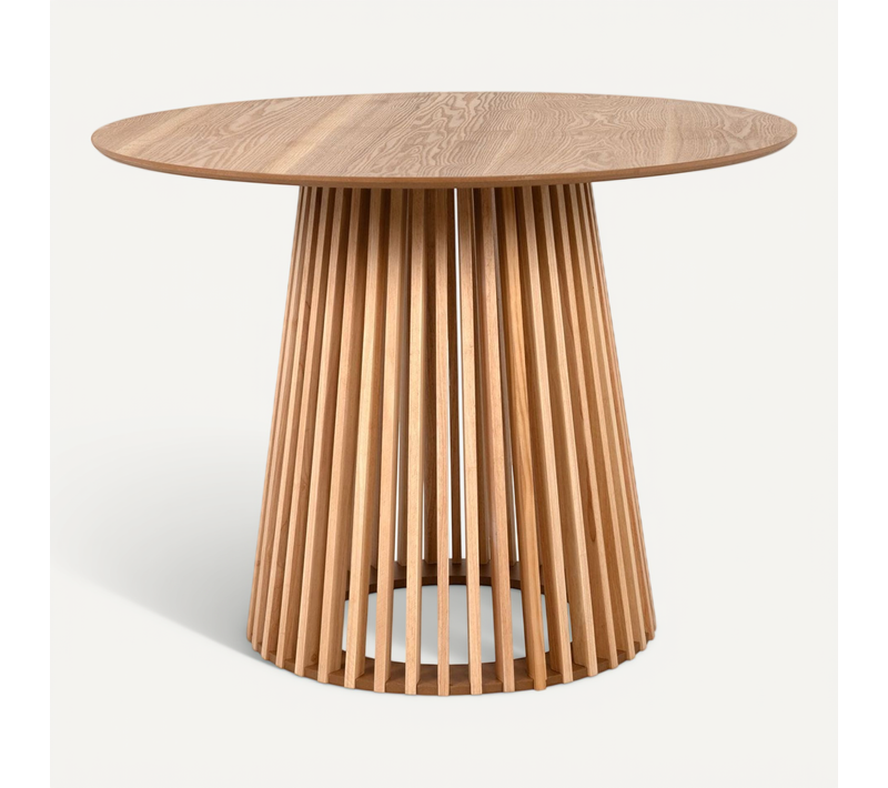 Table à Manger Ronde, Piètement Central Conique Effet Bois 4 Pers. D.100 Cm - Roman