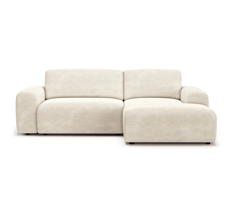 Canapé D'angle Réversible Convertible 5 Places Avec Coffre En Velours Côtelé Beige - Luno