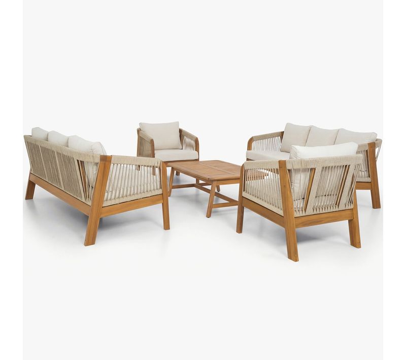 Salon De Jardin 8 Places En Bois Fsc - 2 Canapés 3 Pl. , 2 Fauteuils Et Table Basse - Beige - Symi