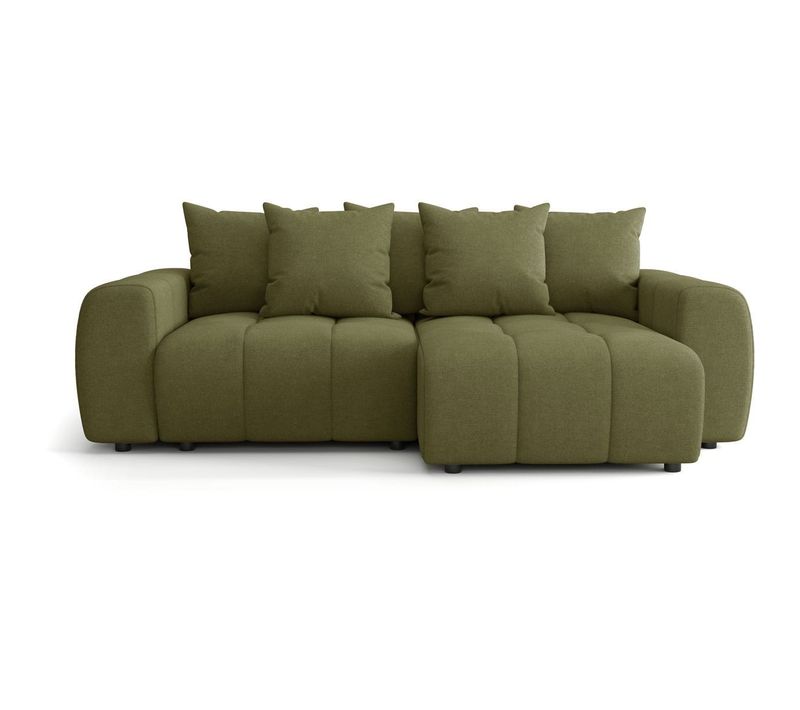 Canapé D'angle Convertible Réversible 4 Places Avec Coffre En Tissu Chenille Vert Olive - Rivoli