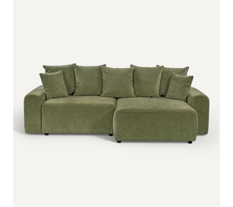 Canapé D'angle Convertible Réversible 4 Places Avec Coffre En Tissu Chenille Vert Olive - Monceau