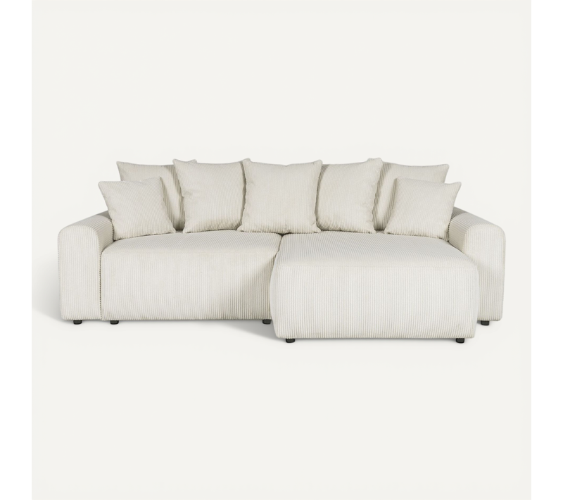Canapé D'angle Convertible Réversible 4 Places Avec Coffre En Velours Côtelé Beige - Monceau