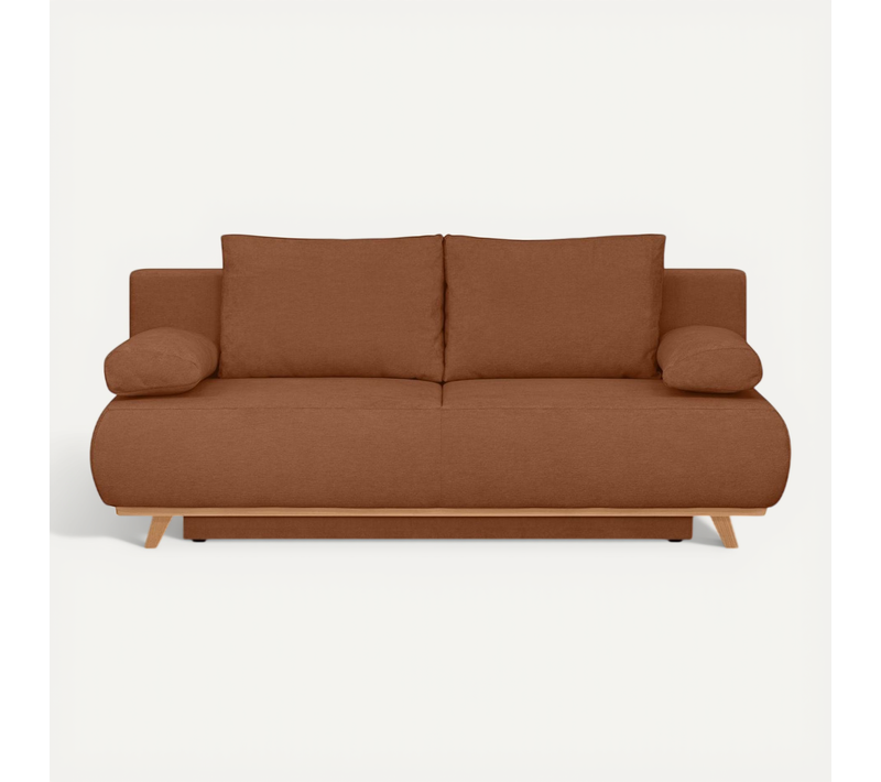 Canapé Convertible 3 Places Avec Coffre De Rangement En Tissu Chenille Terracotta - Laria