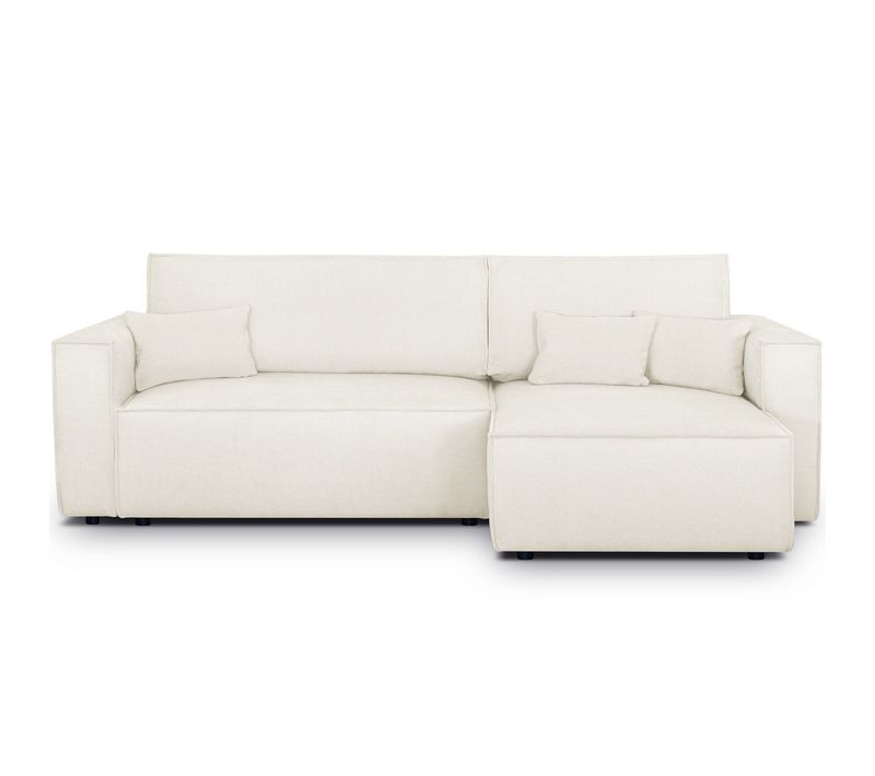 Canapé D'angle Convertible Réversible 4 Places En Tissu Chenille Beige - Livia