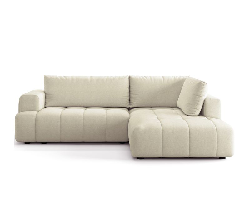 Canapé D'angle Droit Convertible 4 Places En Tissu Chenille Beige - Ouverture Rapide - Brera