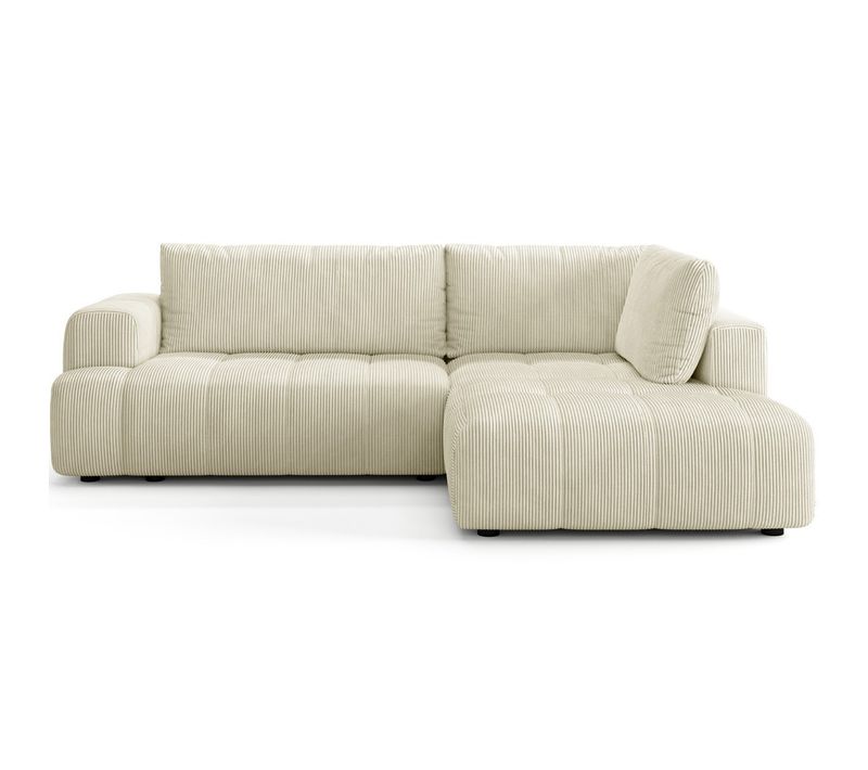 Canapé D'angle Droit Convertible 4 Places En Velours Côtelé Beige - Ouverture Rapide - Brera
