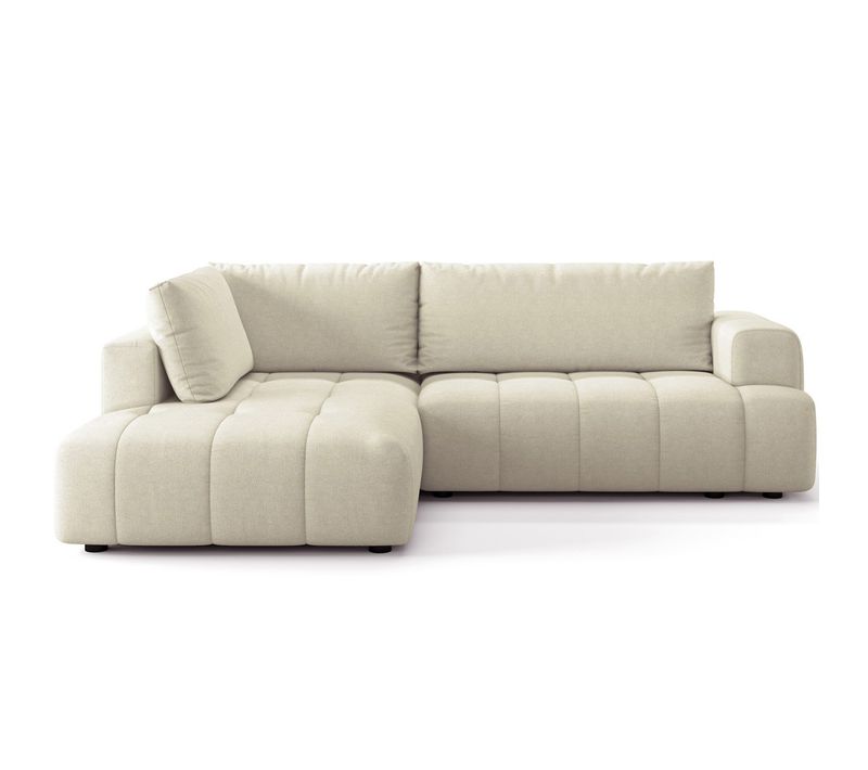 Canapé D'angle Gauche Convertible 4 Places En Tissu Chenille Beige - Ouverture Rapide - Brera