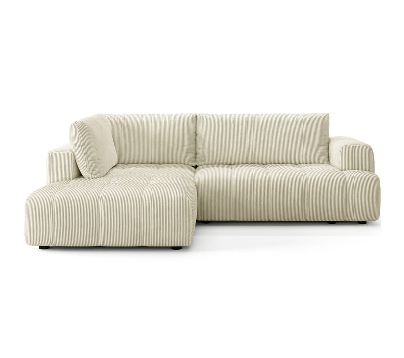 Canapé D'angle Gauche Convertible 4 Places En Velours Côtelé Beige - Ouverture Rapide - Brera