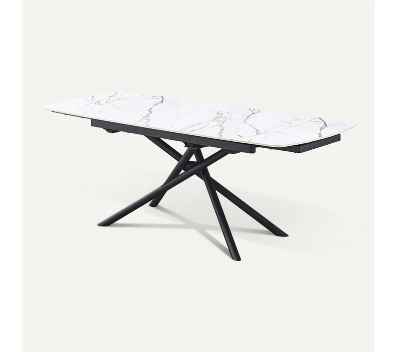 Table À Manger Extensible 6/8 Couverts En Céramique Effet Marbre Blanc 140/200x90 Cm - Hydra