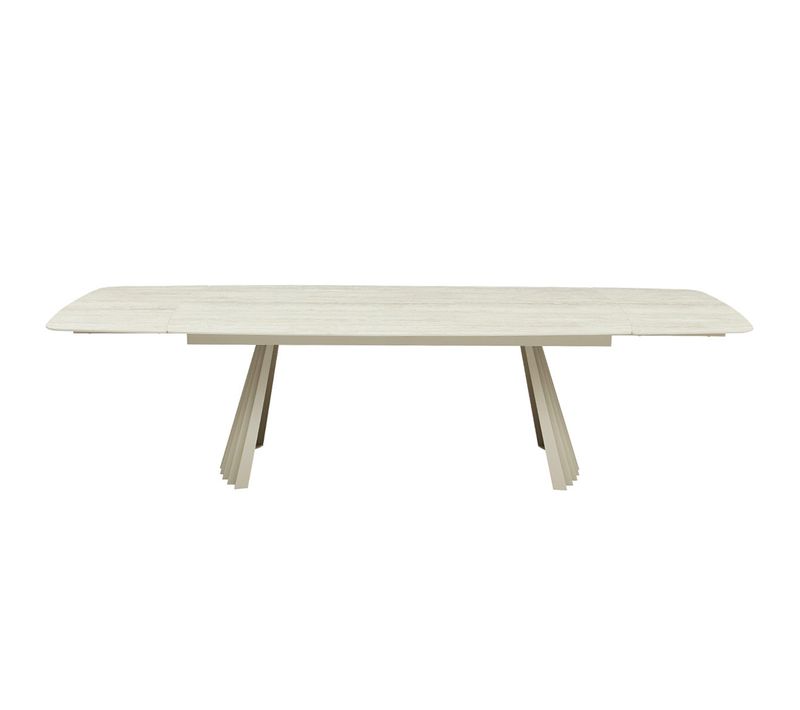 Table À Manger Extensible 8/12 Couverts En Céramique Effet Travertin 200/300x100 Cm - Bruma