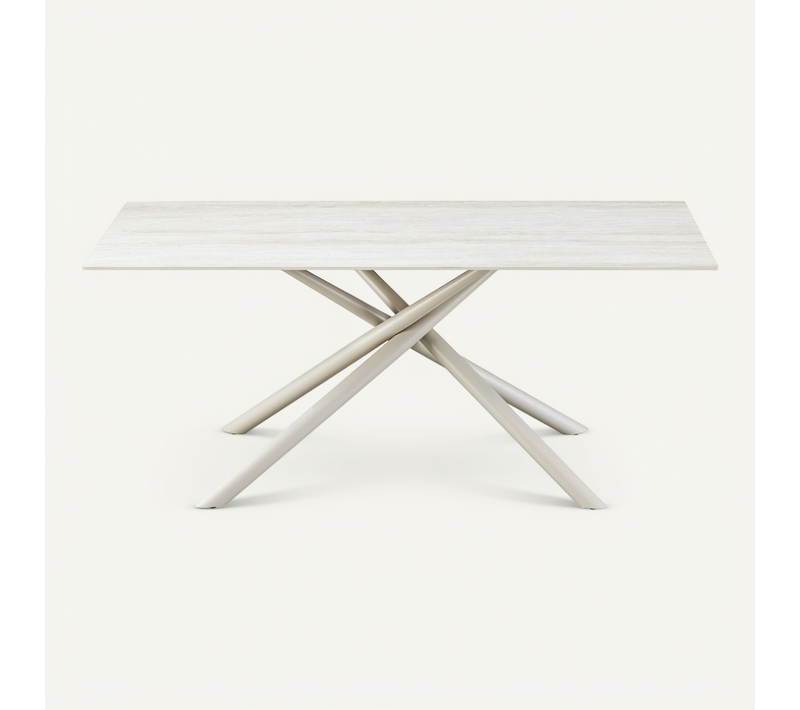 Table à Manger 8 Couverts En Céramique Effet Travertin 180x90 Cm - Nevel