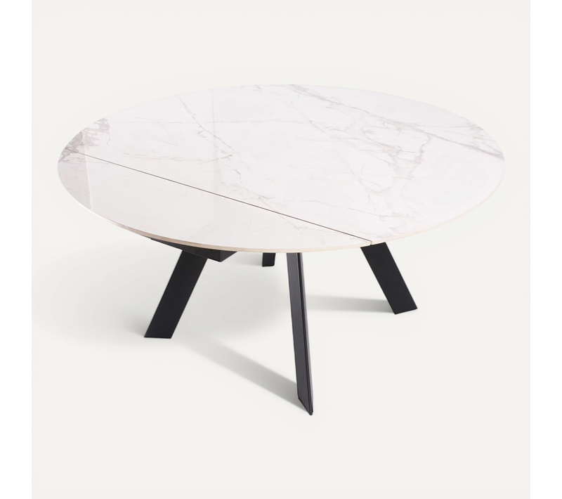 Table à Manger Ronde Extensible 3/6 Couverts En Céramique Effet Marbre Gris 90/150x90 Cm - Circe