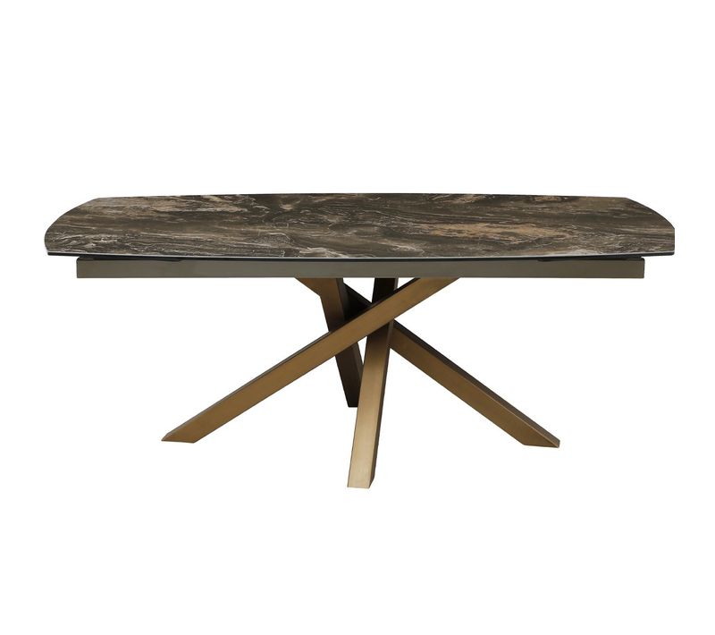 Table À Manger Ovale Extensible 8/10 Couverts En Céramique Effet Marbre Brun 180/260x98 Cm - Murcia