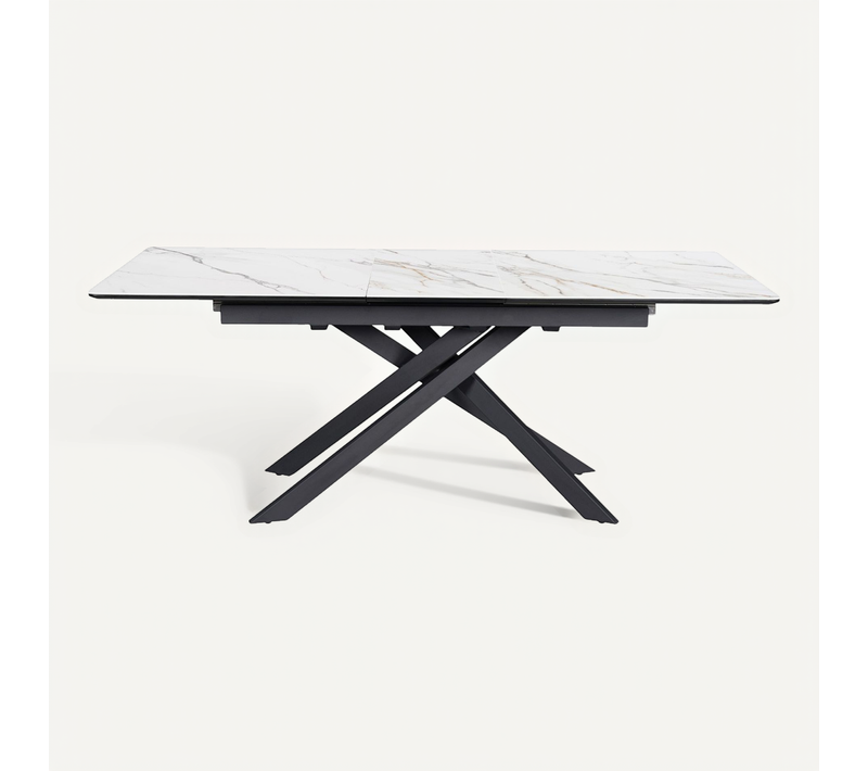 Table À Manger Extensible 6/8 Couverts En Céramique Effet Marbre Blanc 160/200x89,5 Cm - Sivas