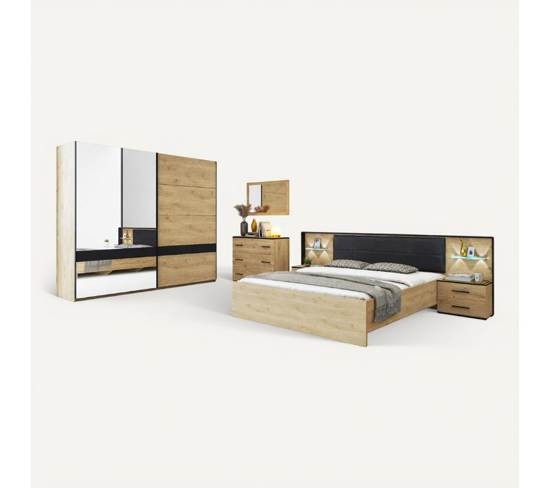 Chambre à Coucher Complète Moderne En Bois Amelia