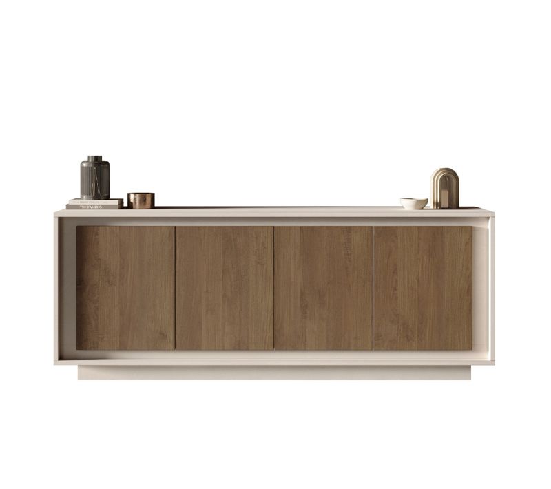 Buffet Bas Contemporain 4 Portes Beige Et Noyer Yori