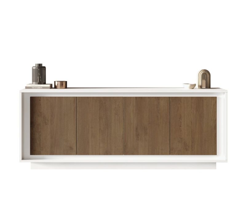 Buffet Bas Contemporain 4 Portes Blanc Et Noyer Yori