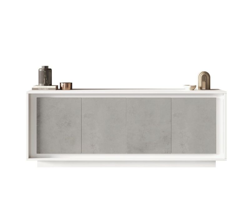 Buffet Bas Moderne 4 Portes Blanc Et Gris Béton Yori
