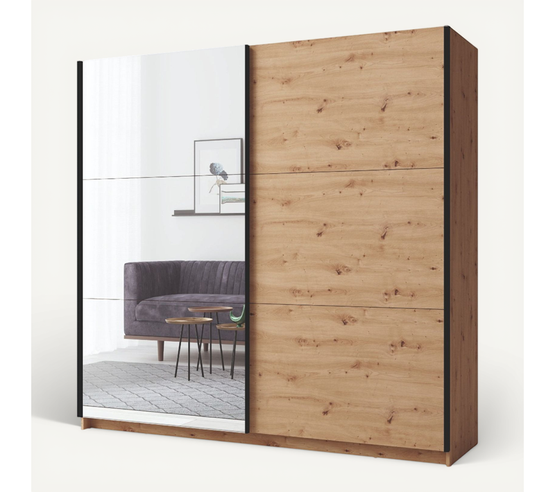 Armoire Coulissante Bois Avec Miroir 150cm Kassy