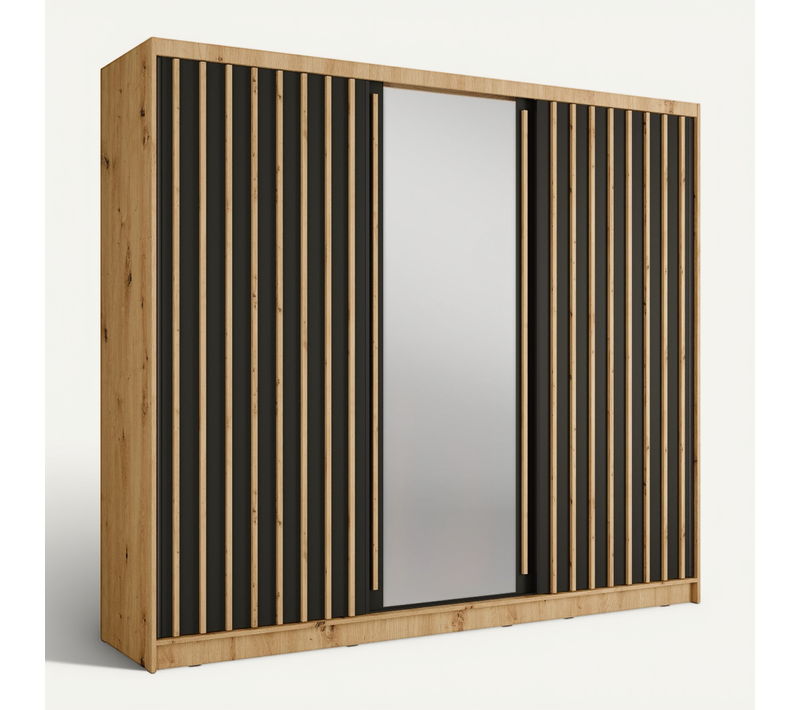 Armoire Coulissante Moderne Bois Et Noir 250cm Celia