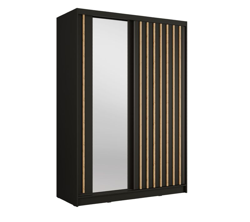 Armoire Moderne Coulissante Noir Et Bois 120cm Celia