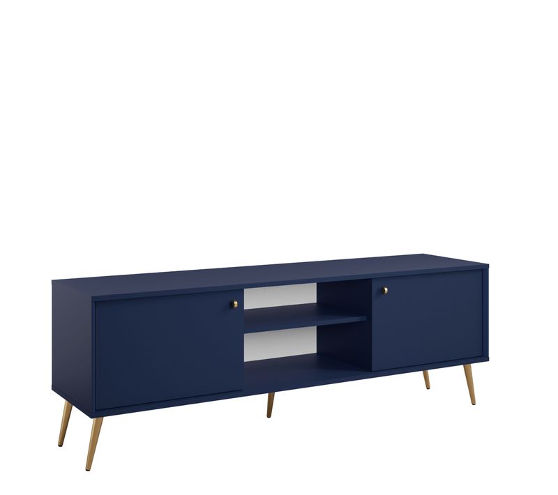 Meuble TV Moderne Bleu Foncé Et Pied Or Ezia