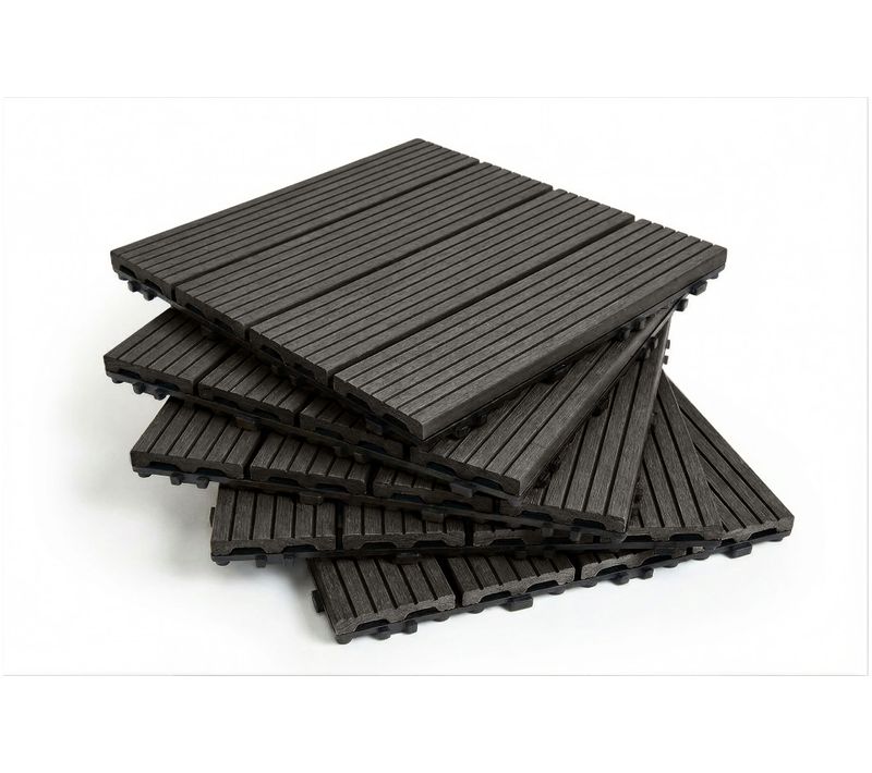 Lot De 30 Dalles Clipsables Terrasse En Composite Serra Gris Rainuré 30x30cm