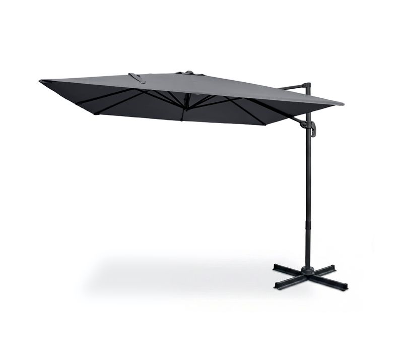 Parasol Déporté 3x3m Gris En Aluminium Navagio - Rotatif 360° Inclinable  + Dalles De Lestage