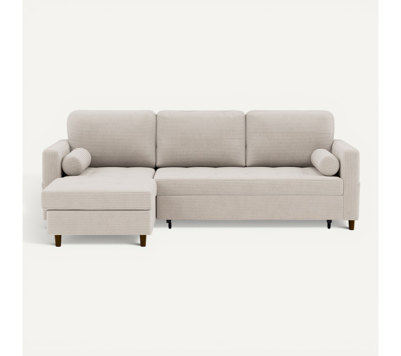 Canapé Angle Réversible Convertible 4 Places Marceau En Velours Côtelé Beige