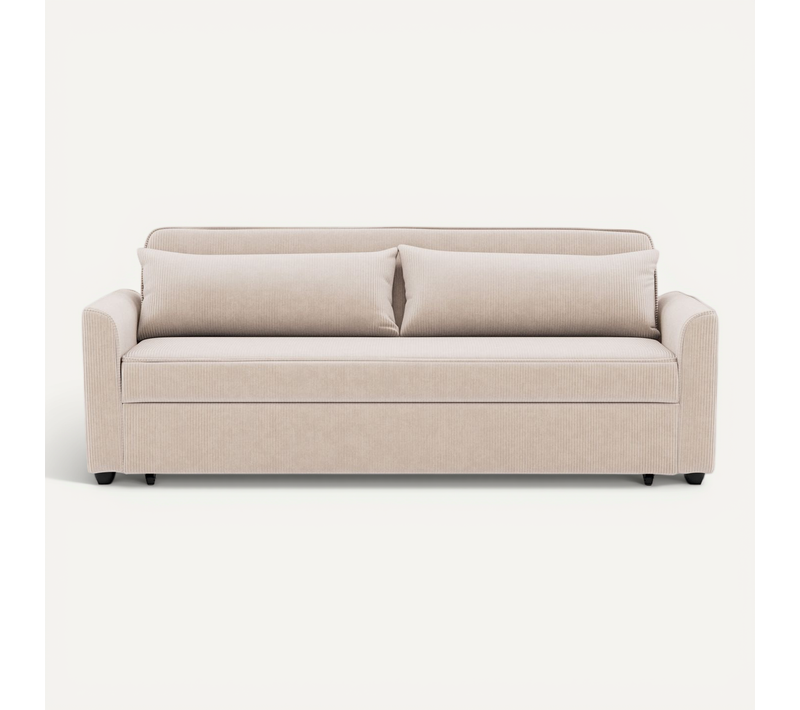Canapé Droit Convertible 3 Places Ernest En Velours Côtelé Beige