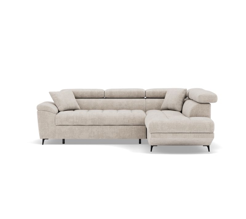 Canapé Angle Droit Convertible 5 Places Camille En Velours Texturé Beige