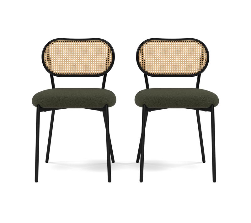 Lot De 2 Chaises En Tissu Bouclette Vintage Vert Kaki