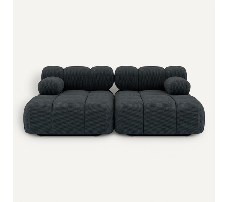 Ruby - Canapé Droit 4 Places Avec Double Méridienne - Assise Profonde - En Velours Texturé Noir