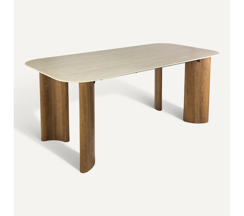 Mohea - Table à Manger - Plateau En Céramique Effet Travertin - 4 à 6 Personnes