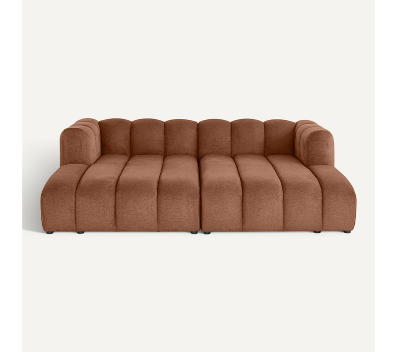 Canapé Modulable Droit 3 Places Avec Double Méridienne En Tissu Texturé Terracotta