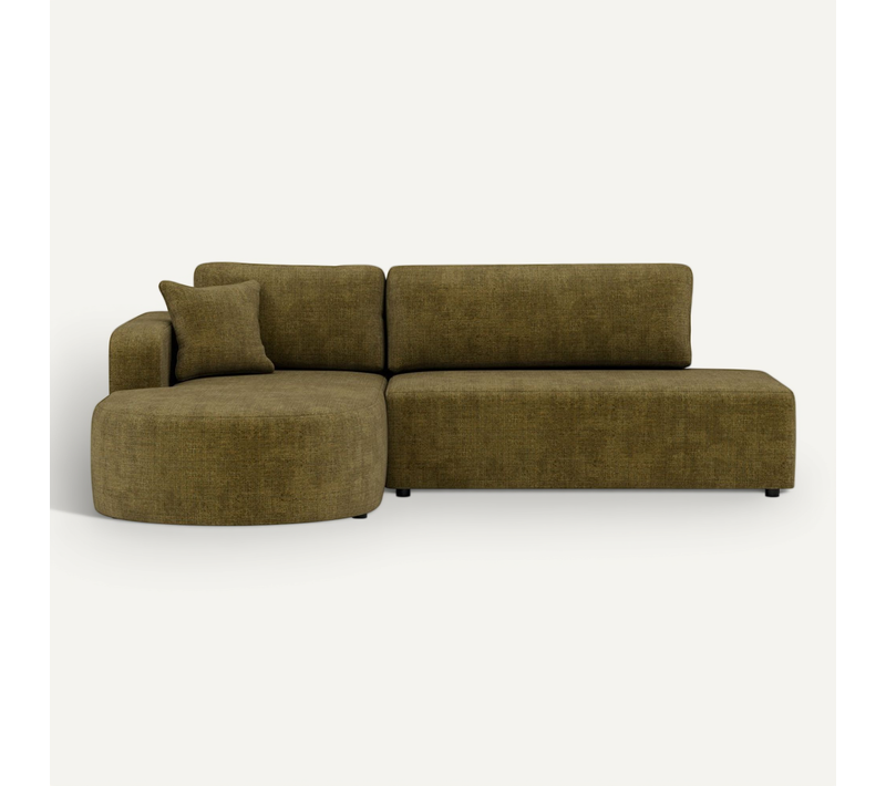 Canapé Angle Gauche Convertible 4 Places Miro En Velours Texturé Vert Olive